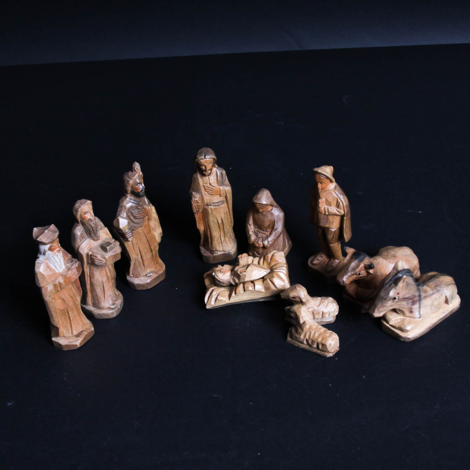 Vintage Carved Wood Nativity Set