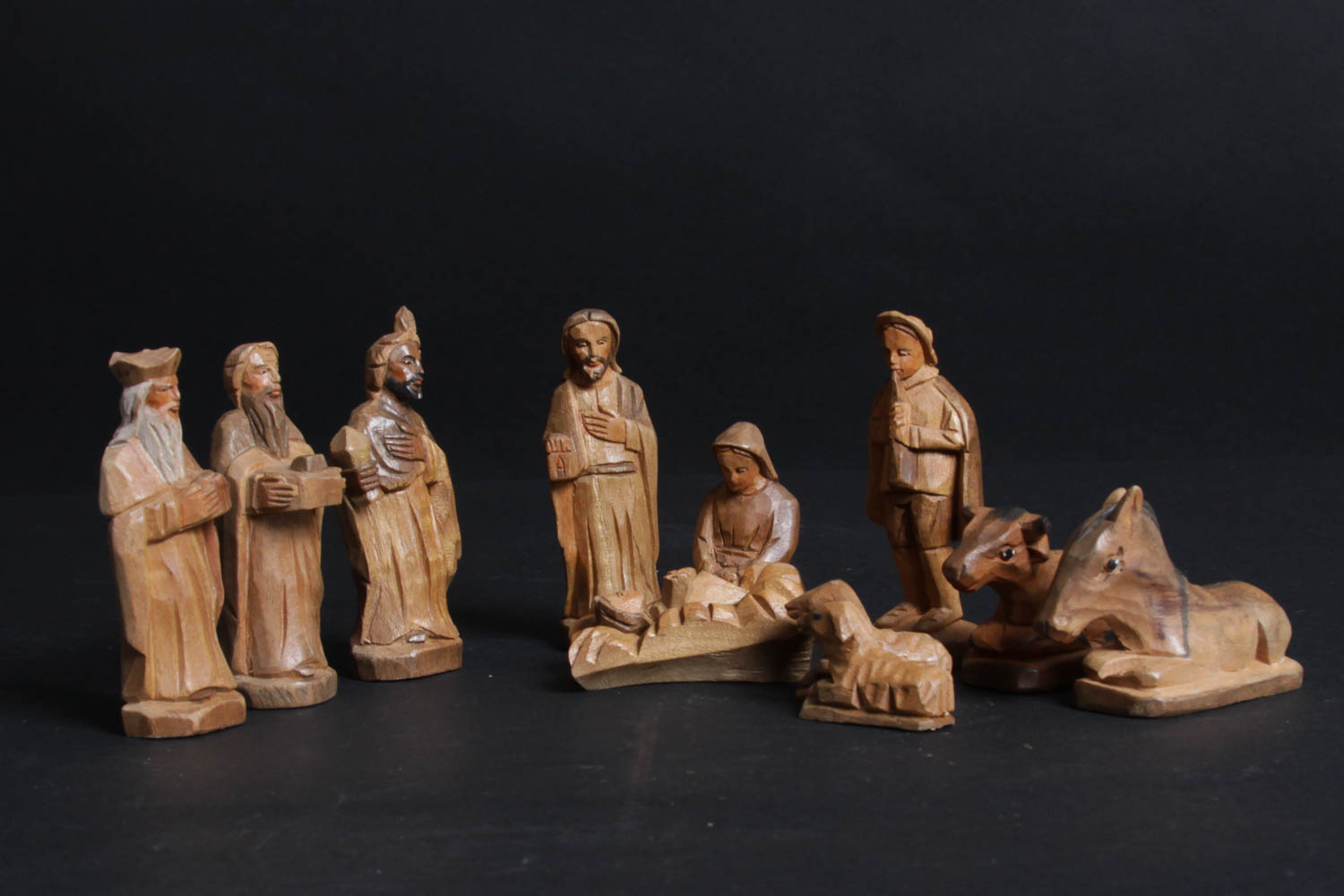 Vintage Carved Wood Nativity Set