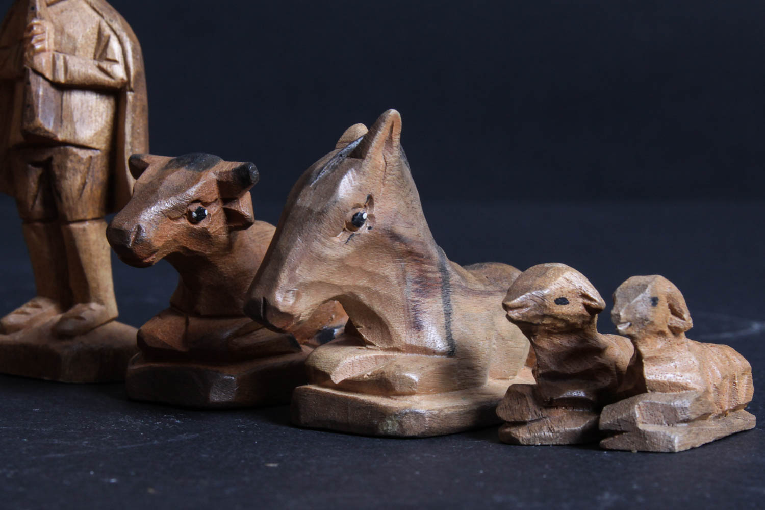 Vintage Carved Wood Nativity Set