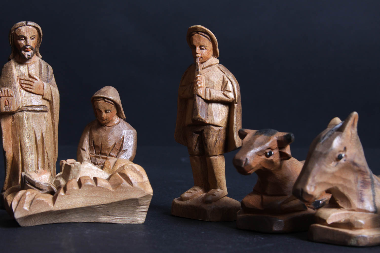 Vintage Carved Wood Nativity Set