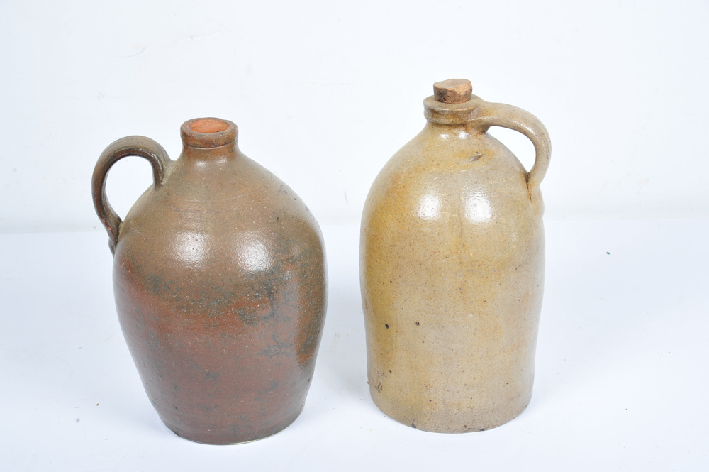 Assortment of Antique Stoneware Whiskey Jugs