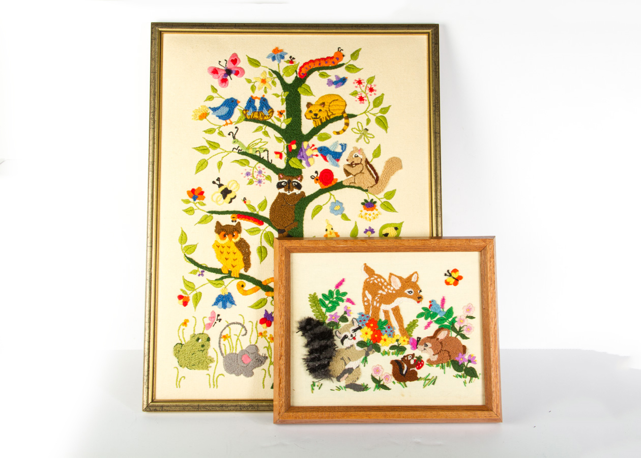 1970’s Novelty Forest Animals Framed Needlepoints