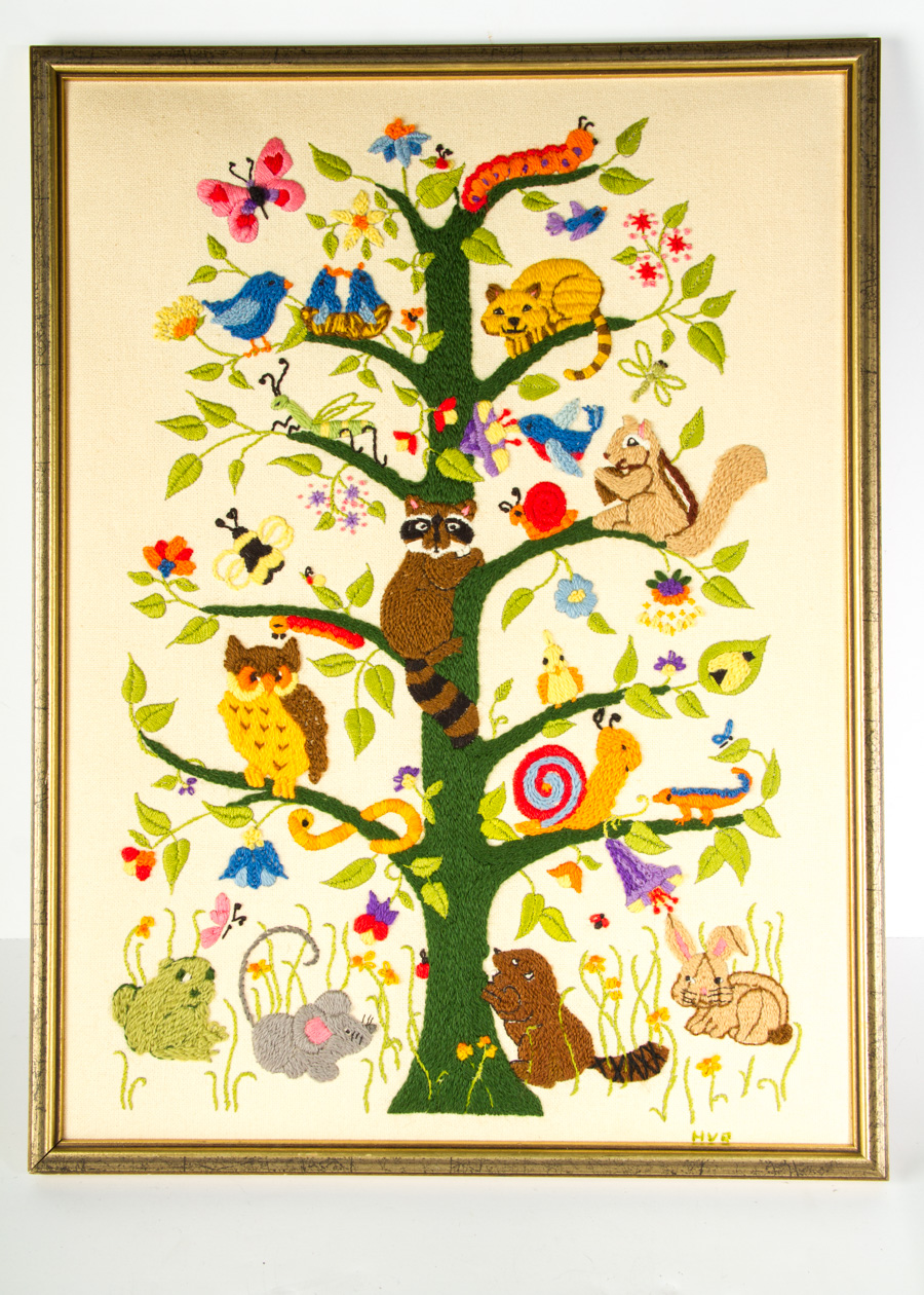 1970’s Novelty Forest Animals Framed Needlepoints