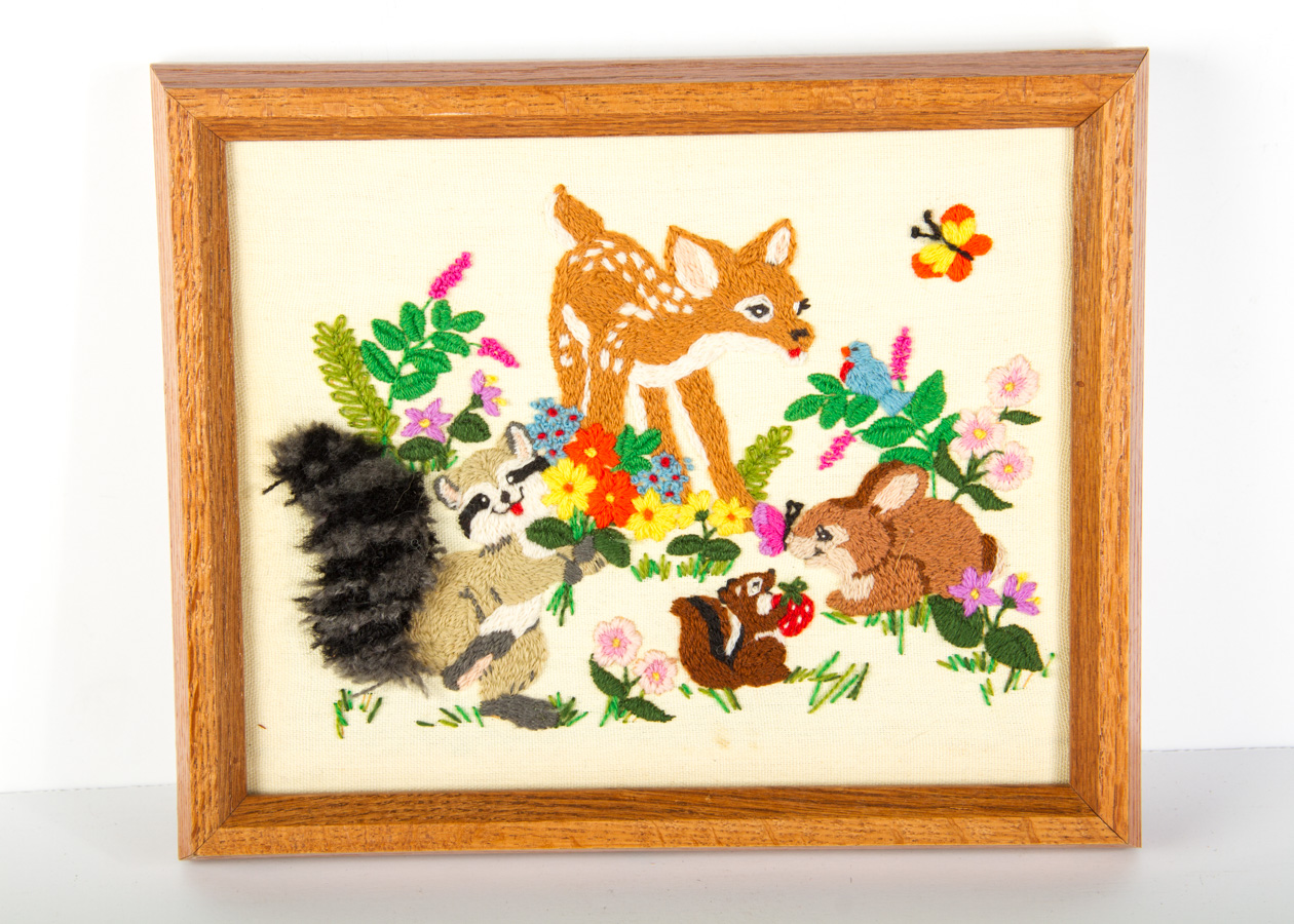 1970’s Novelty Forest Animals Framed Needlepoints