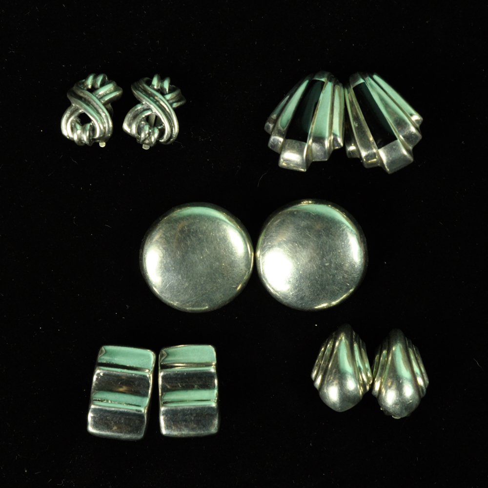 Vintage Mexican and Thailand Sterling Clip-On Earrings