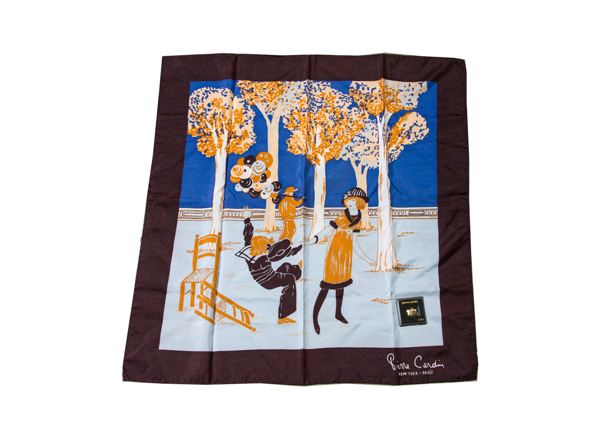 Pierre Cardin Silk Scarf and Figural Scarf Pendant