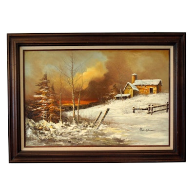 Original Signed Barn Landscape Oil on Canvas Original Signed Barn Landscape Oil on Canvas