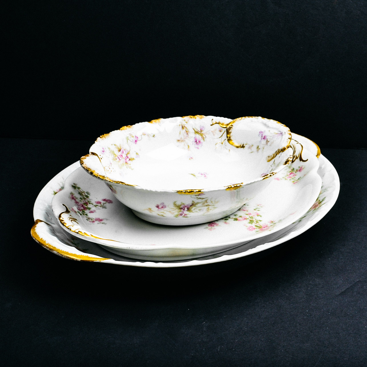 Grouping of Three Gold Limoges Serving Pieces