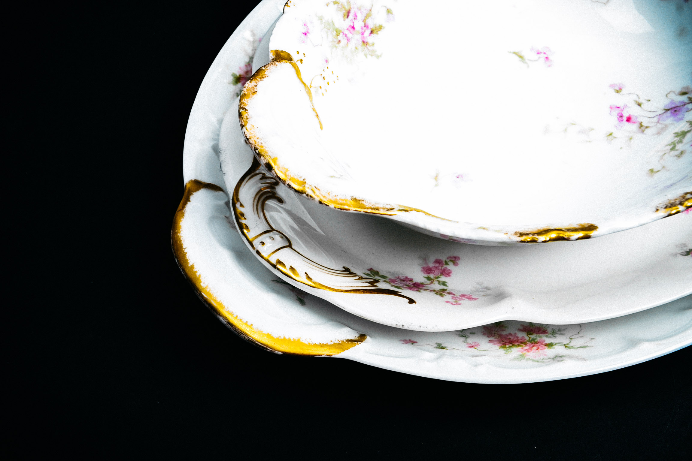 Grouping of Three Gold Limoges Serving Pieces