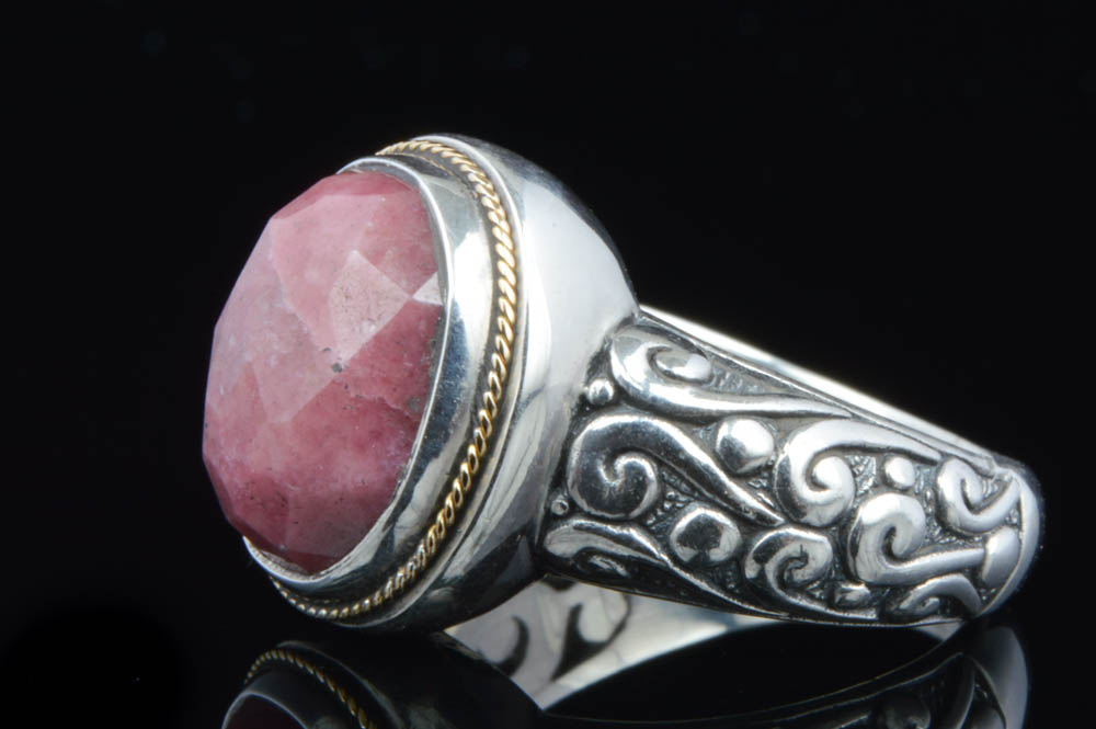 Robert Manse Sterling Silver, 18K Gold and Rhodolite Ring