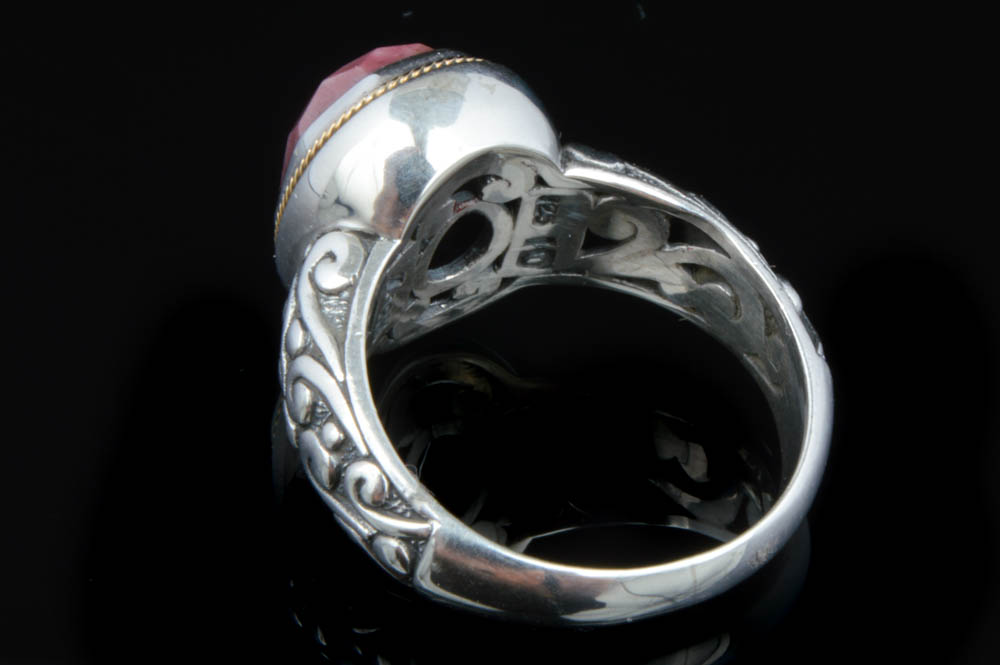 Robert Manse Sterling Silver, 18K Gold and Rhodolite Ring