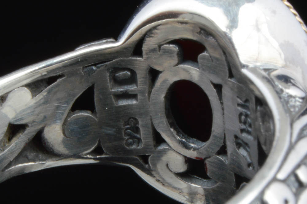 Robert Manse Sterling Silver, 18K Gold and Rhodolite Ring