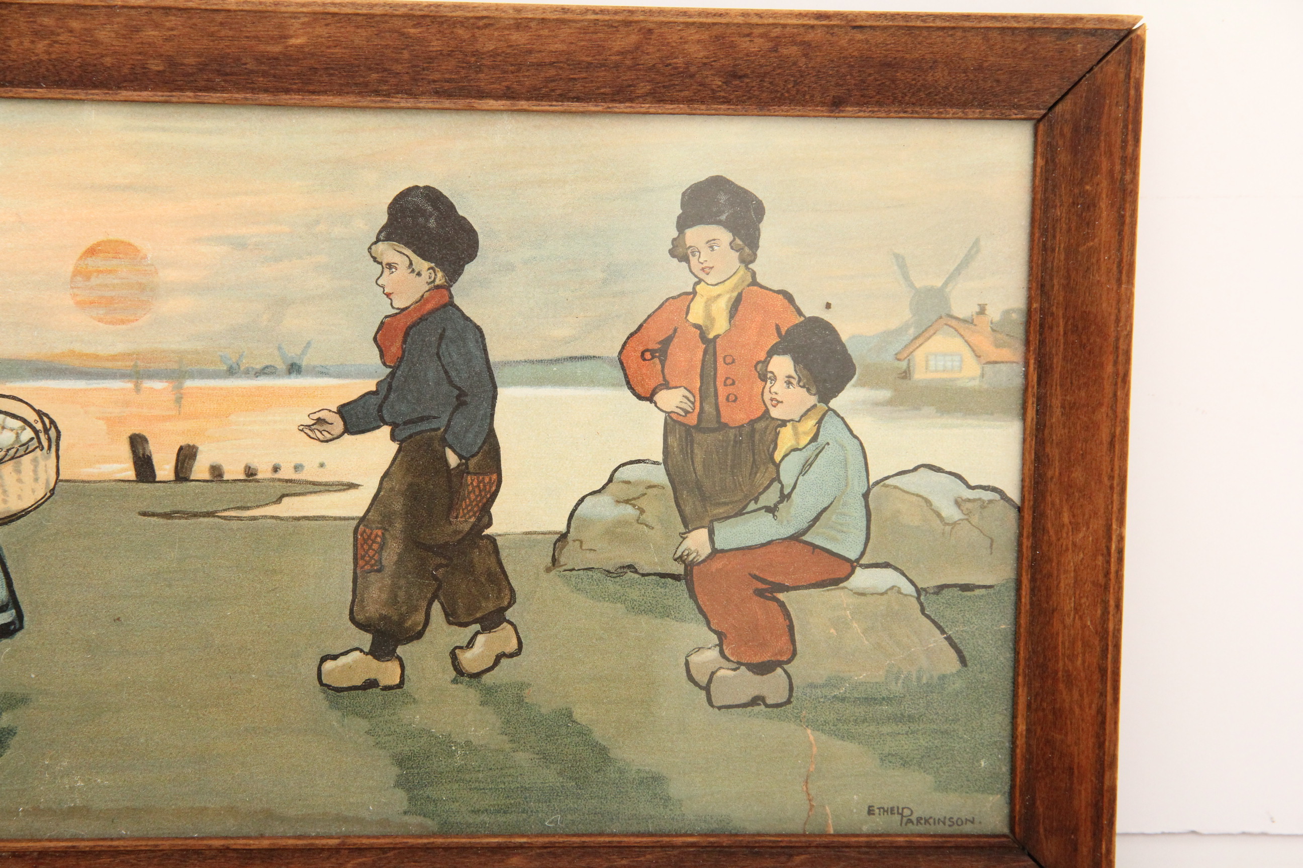 Vintage Ethel Parkinson "Dutch Boys Approaching Girls" Print