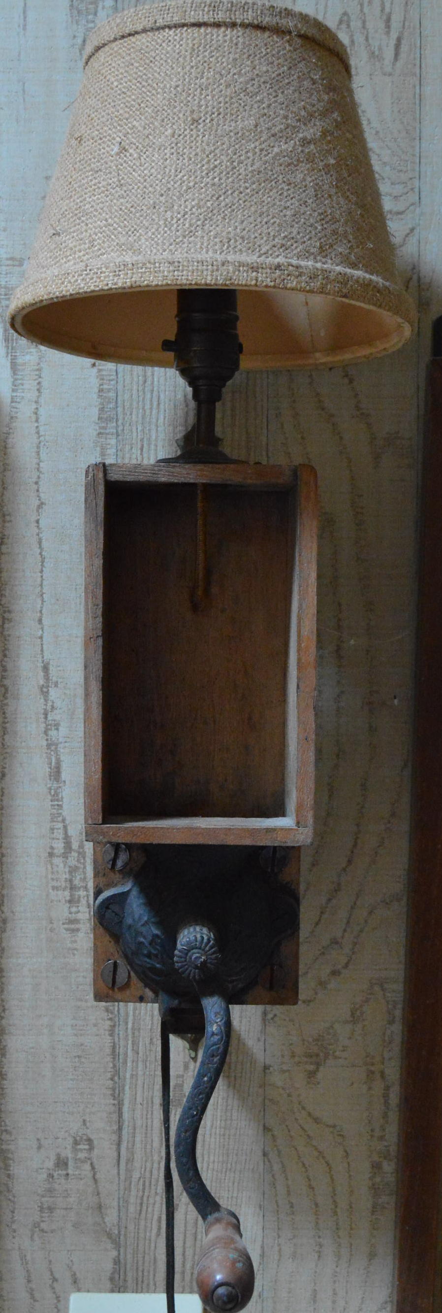 Wall Sconce Lamp Made From a Vintage Coffee Grinder