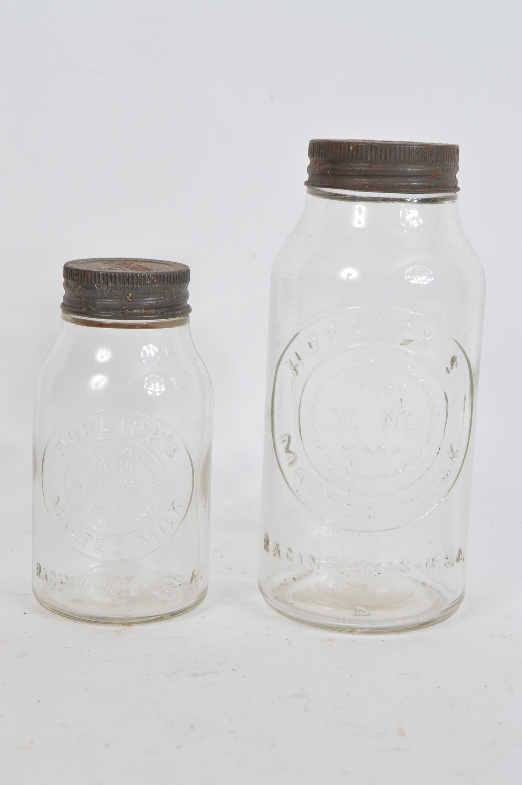 Vintage Horlick's Malted Milk Glass Jars and Metal Measuring Scoop