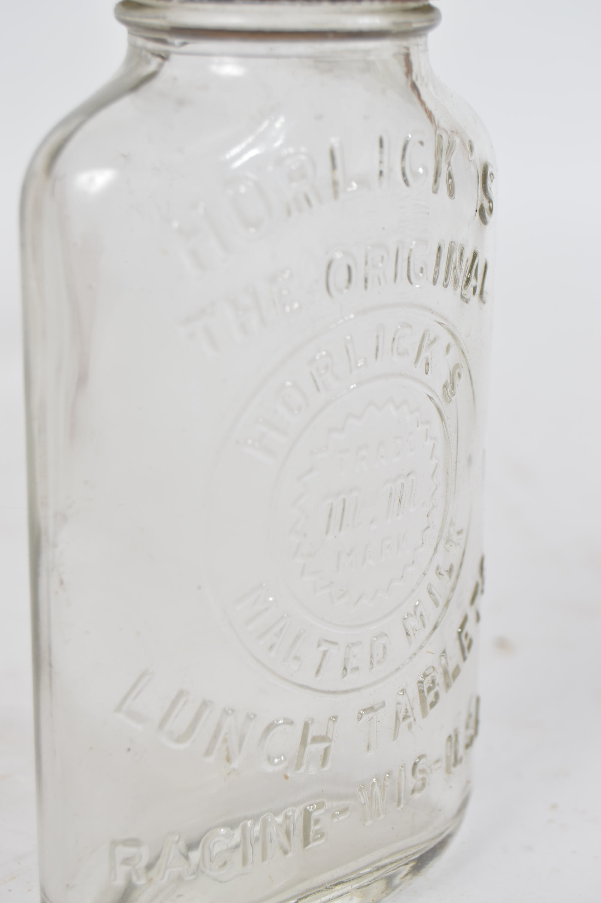Vintage Horlick's Malted Milk Glass Jars and Metal Measuring Scoop