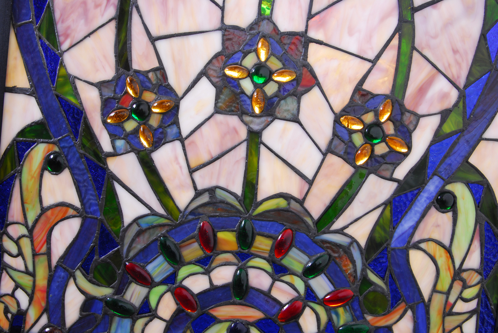 Stained Glass Three Panel Fireplace Screen