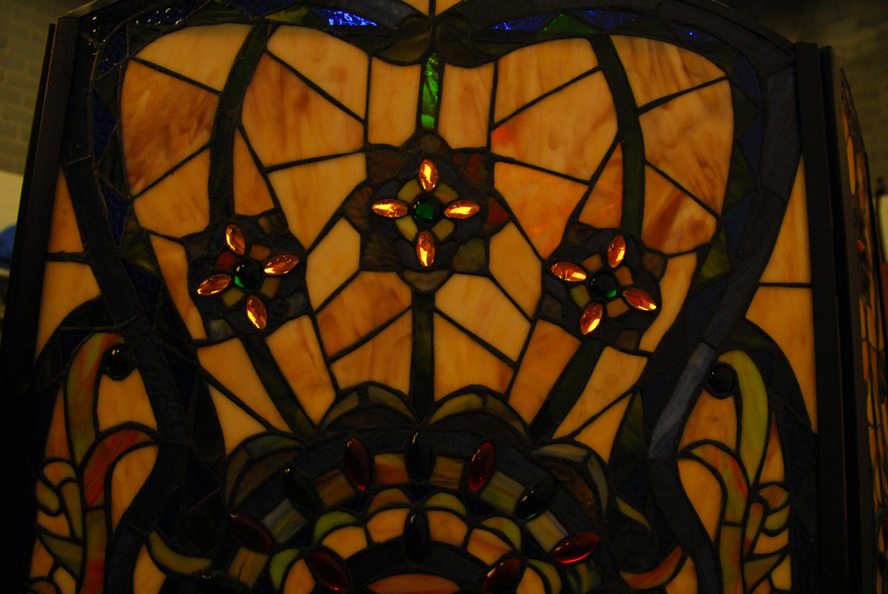 Stained Glass Three Panel Fireplace Screen
