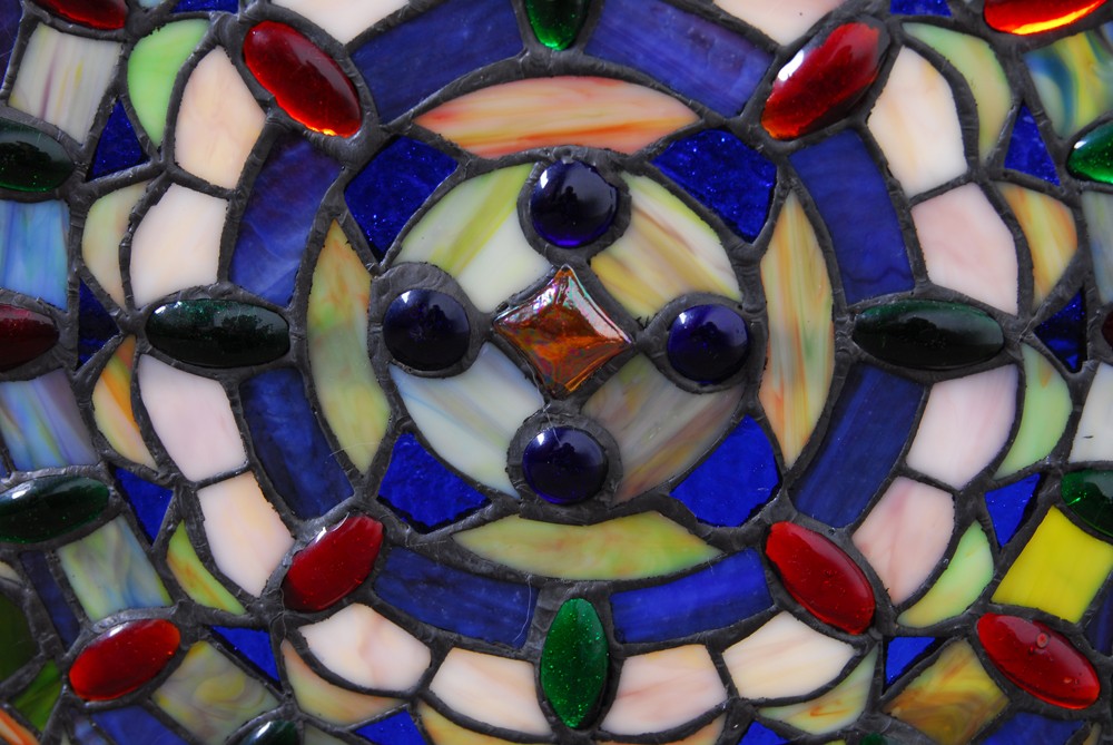 Stained Glass Three Panel Fireplace Screen