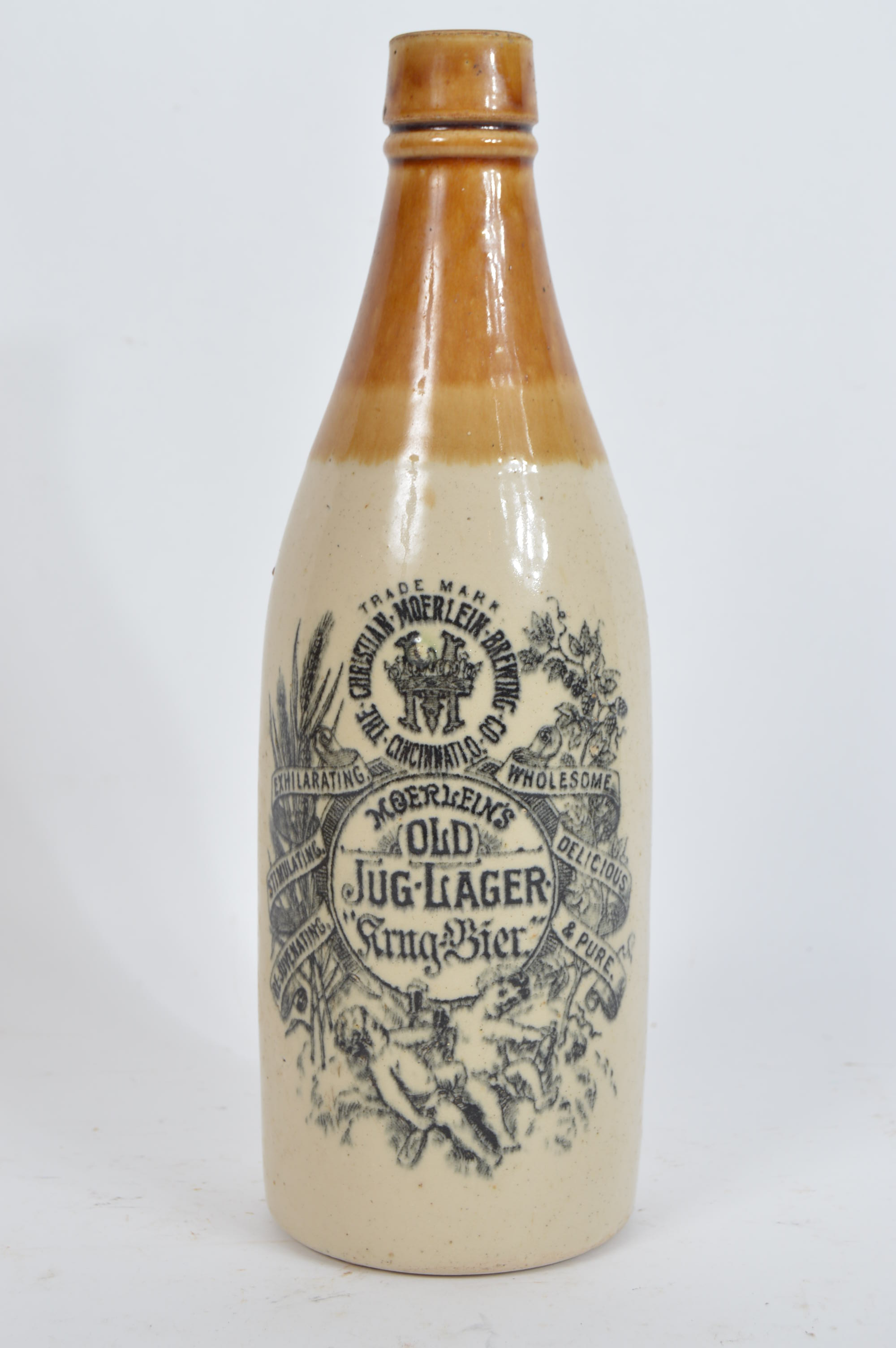 Pair of Vintage Moerlein's Old Jug Lager Earthenware Beer Bottles