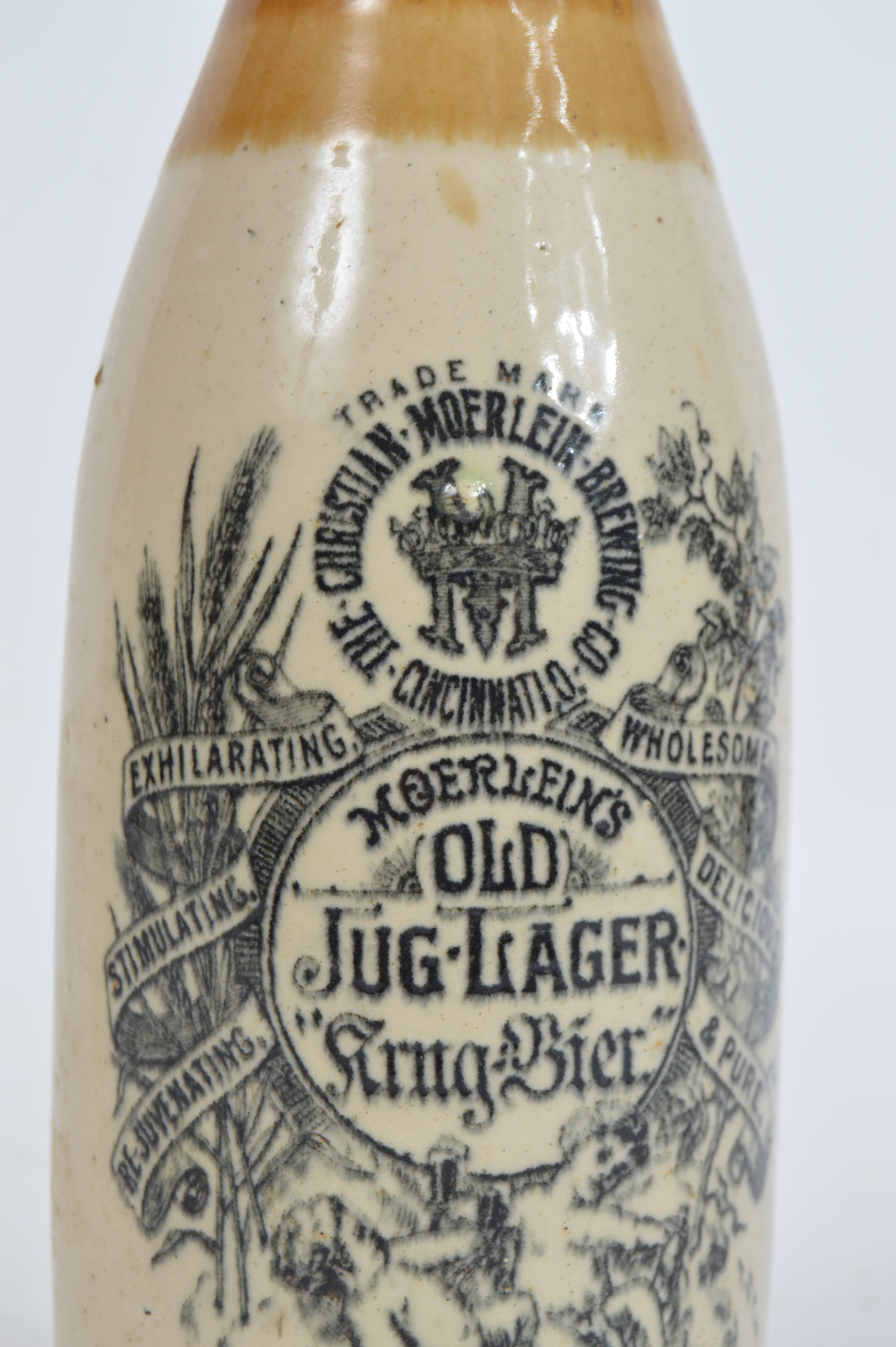 Pair of Vintage Moerlein's Old Jug Lager Earthenware Beer Bottles