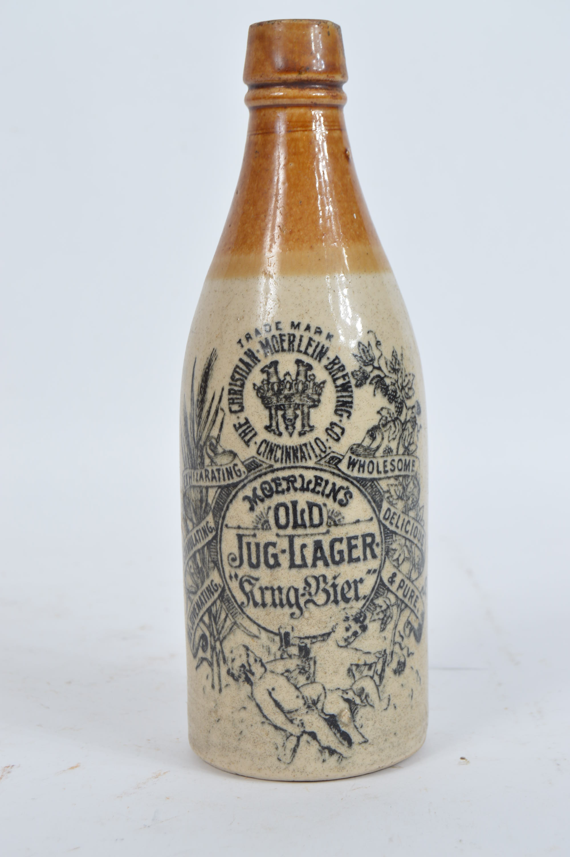 Pair of Vintage Moerlein's Old Jug Lager Earthenware Beer Bottles