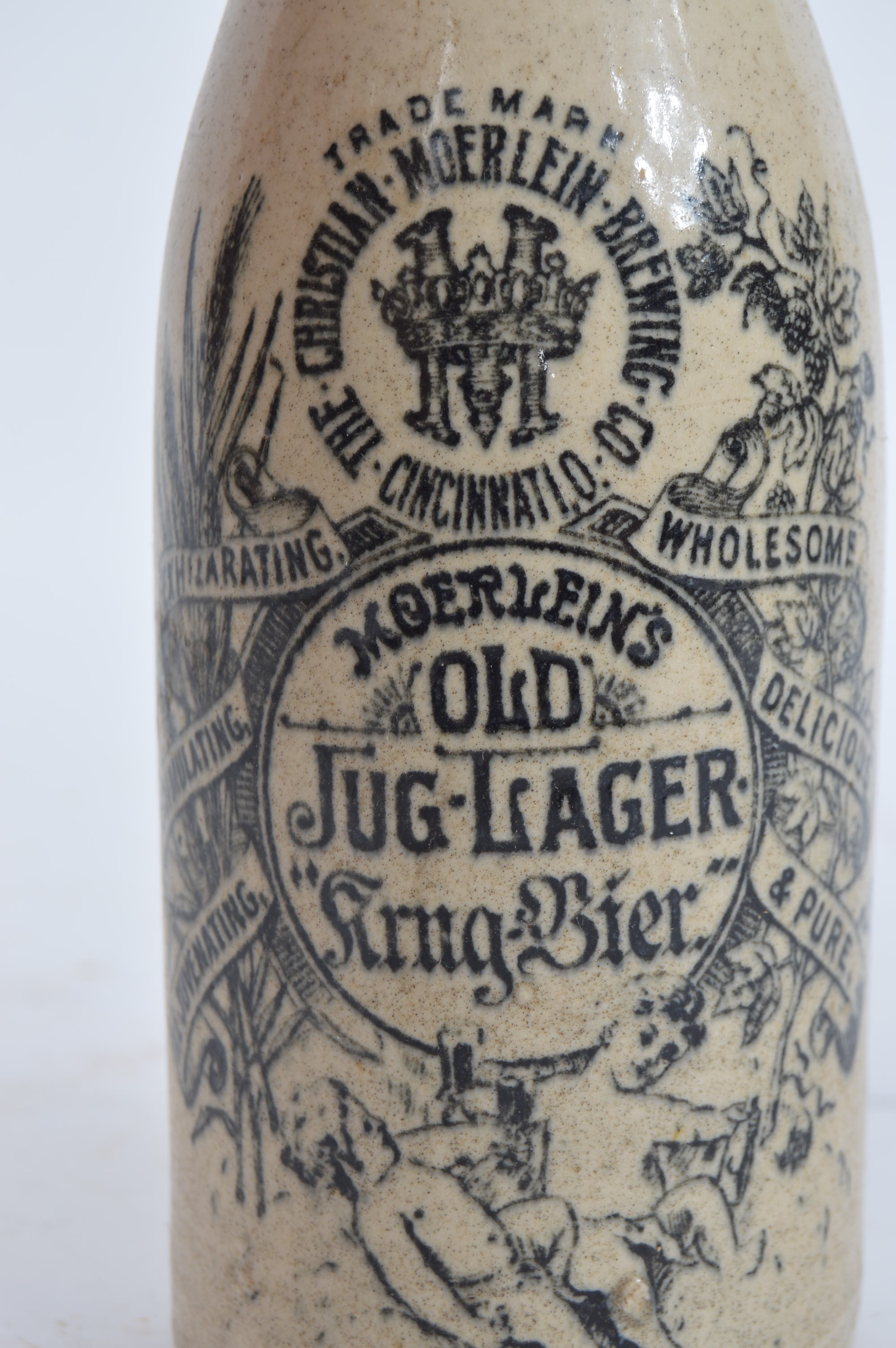 Pair of Vintage Moerlein's Old Jug Lager Earthenware Beer Bottles