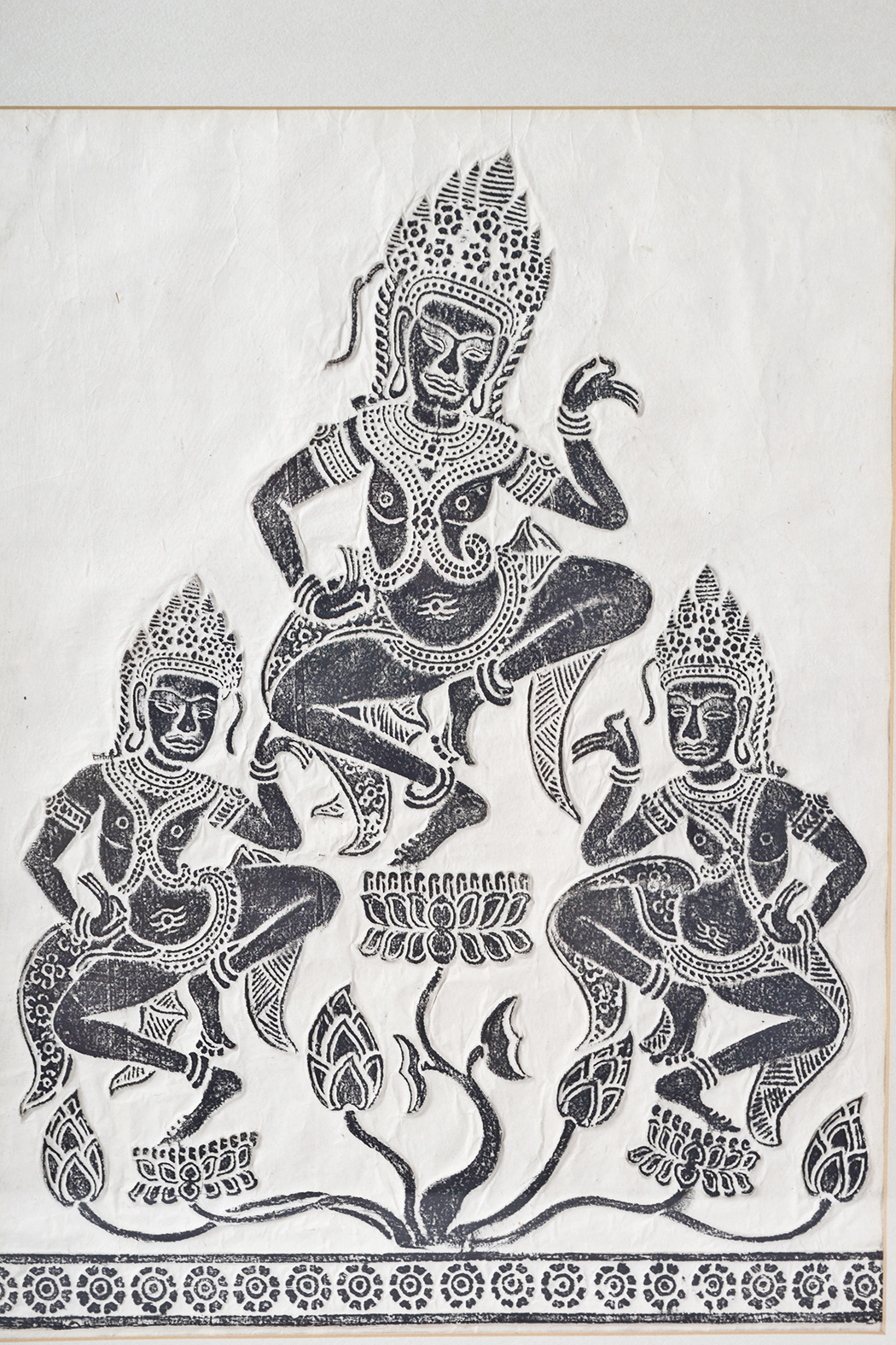 Cambodian Temple Rubbing Depicting Dancing Apsaras