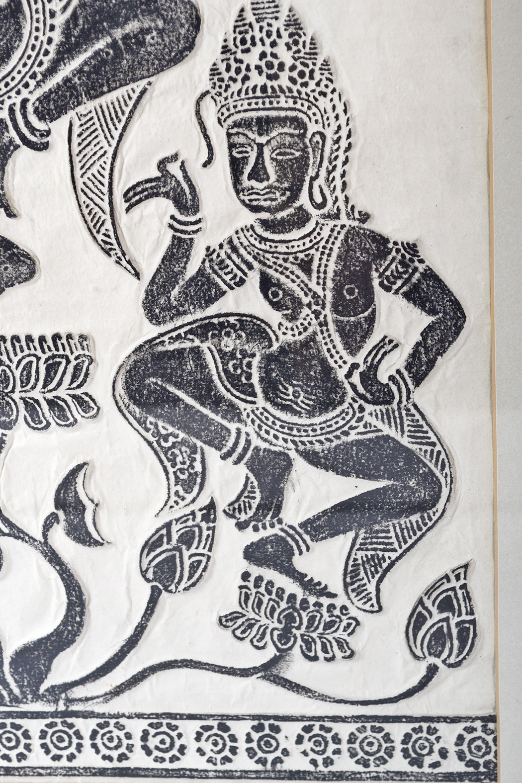 Cambodian Temple Rubbing Depicting Dancing Apsaras