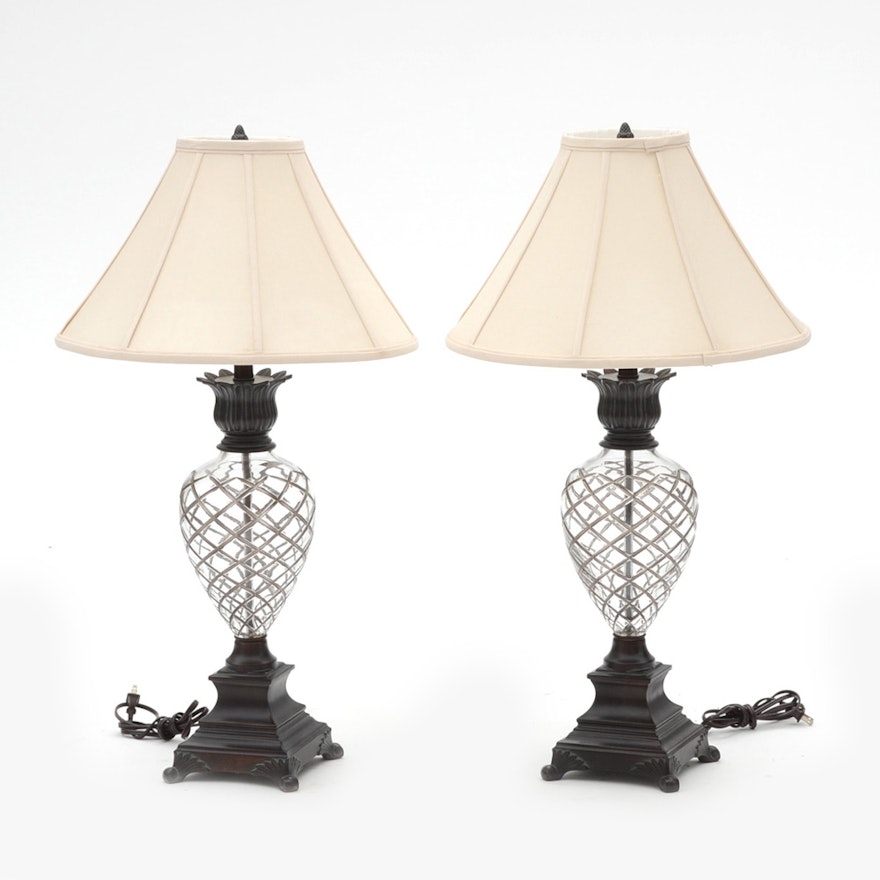 Ethan Allen Crystal Pineapple Motif Table Lamps