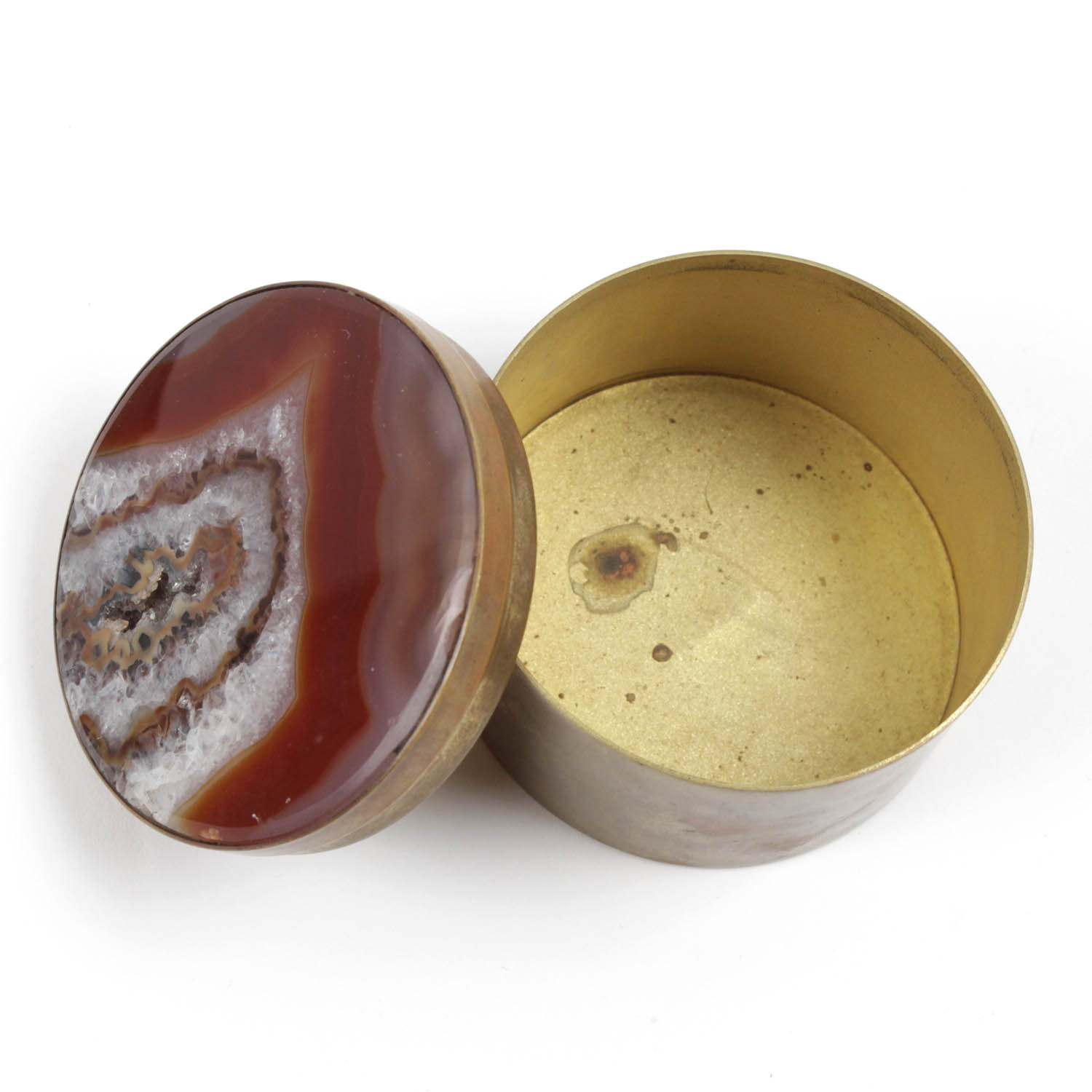 Brass Container with Agate Top and Malachite Box