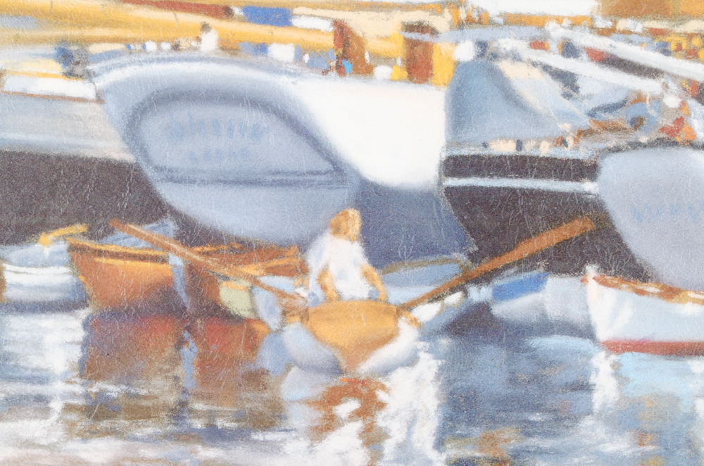 Offset Lithograph of Boats in a Marina