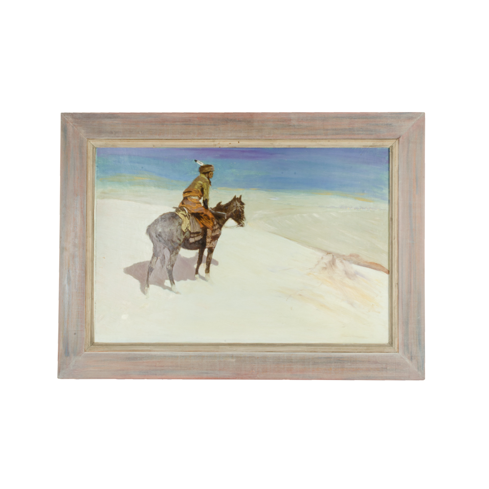 Vintage Frederick Remington Reprodution Oil on Board