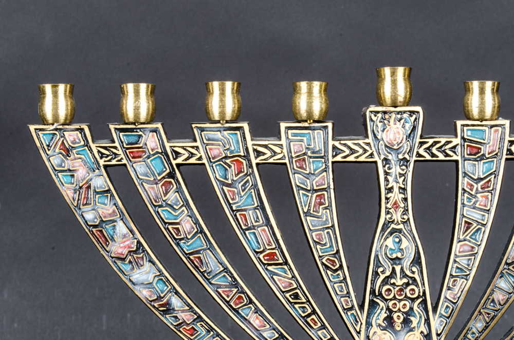 Brass and Enamel Chanukkah Menorah