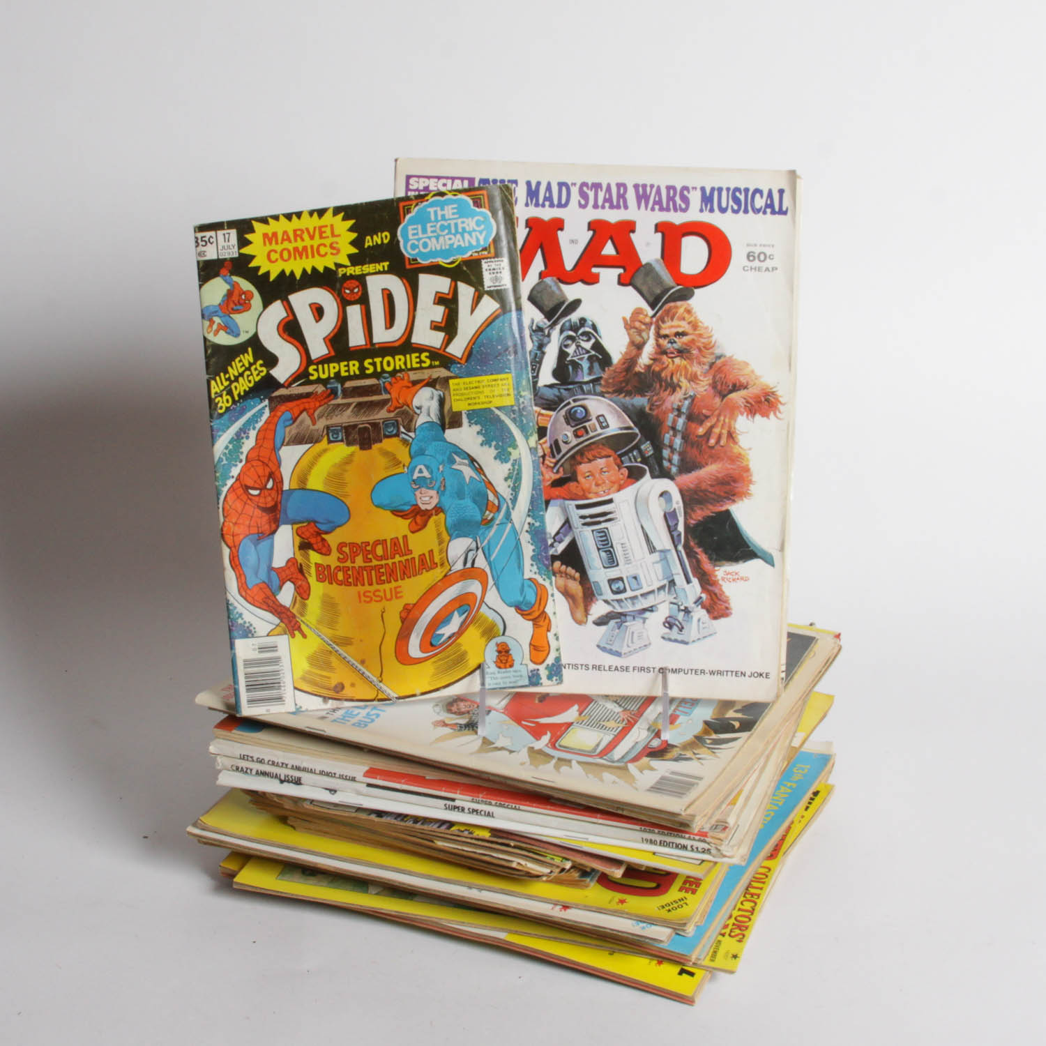 Collection of "Mad," "Cracked," "Crazy," Spider-Man Theme Comics