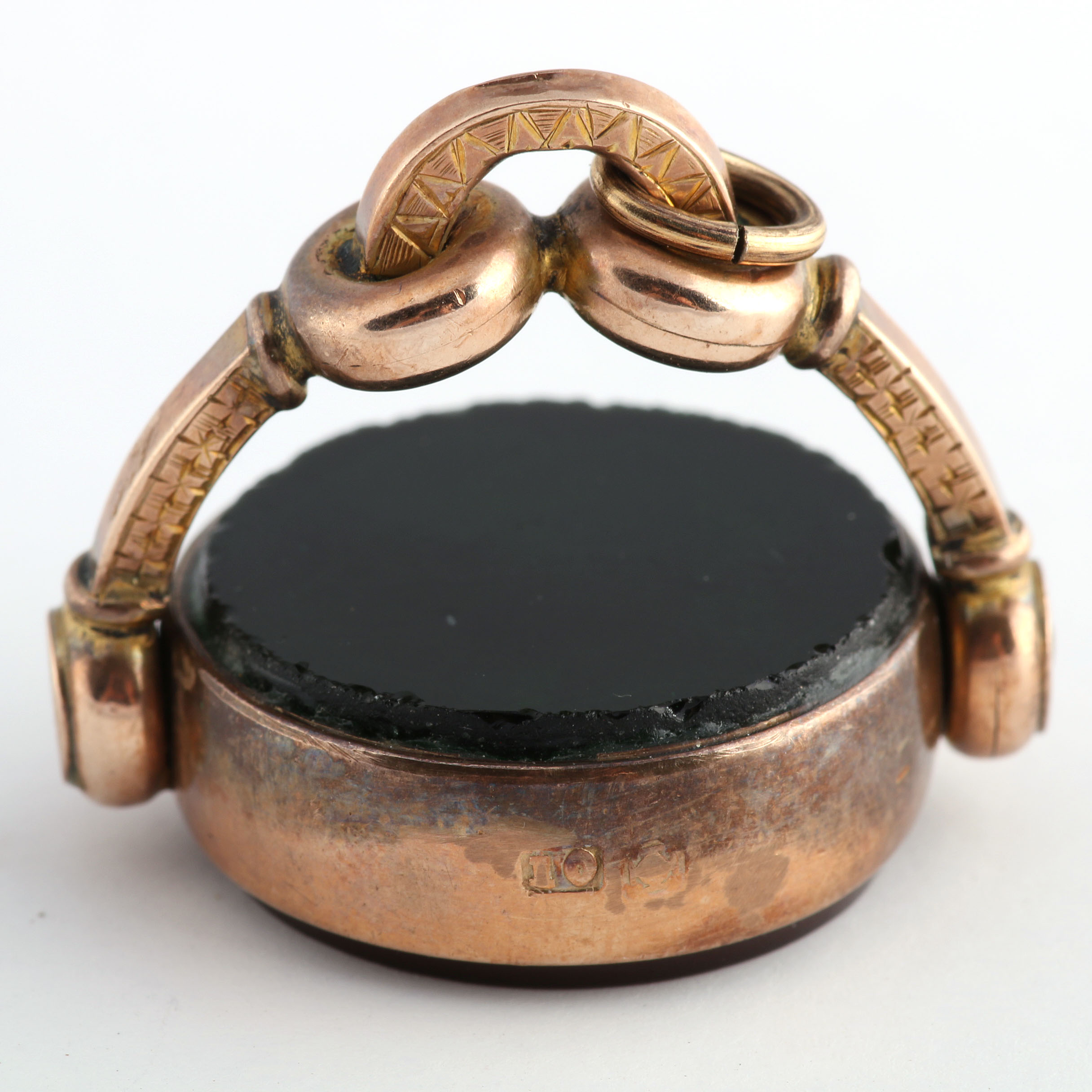 Antique 10K Rose Gold Swivel Fob, Jade Pendant and 10K White Gold Ring