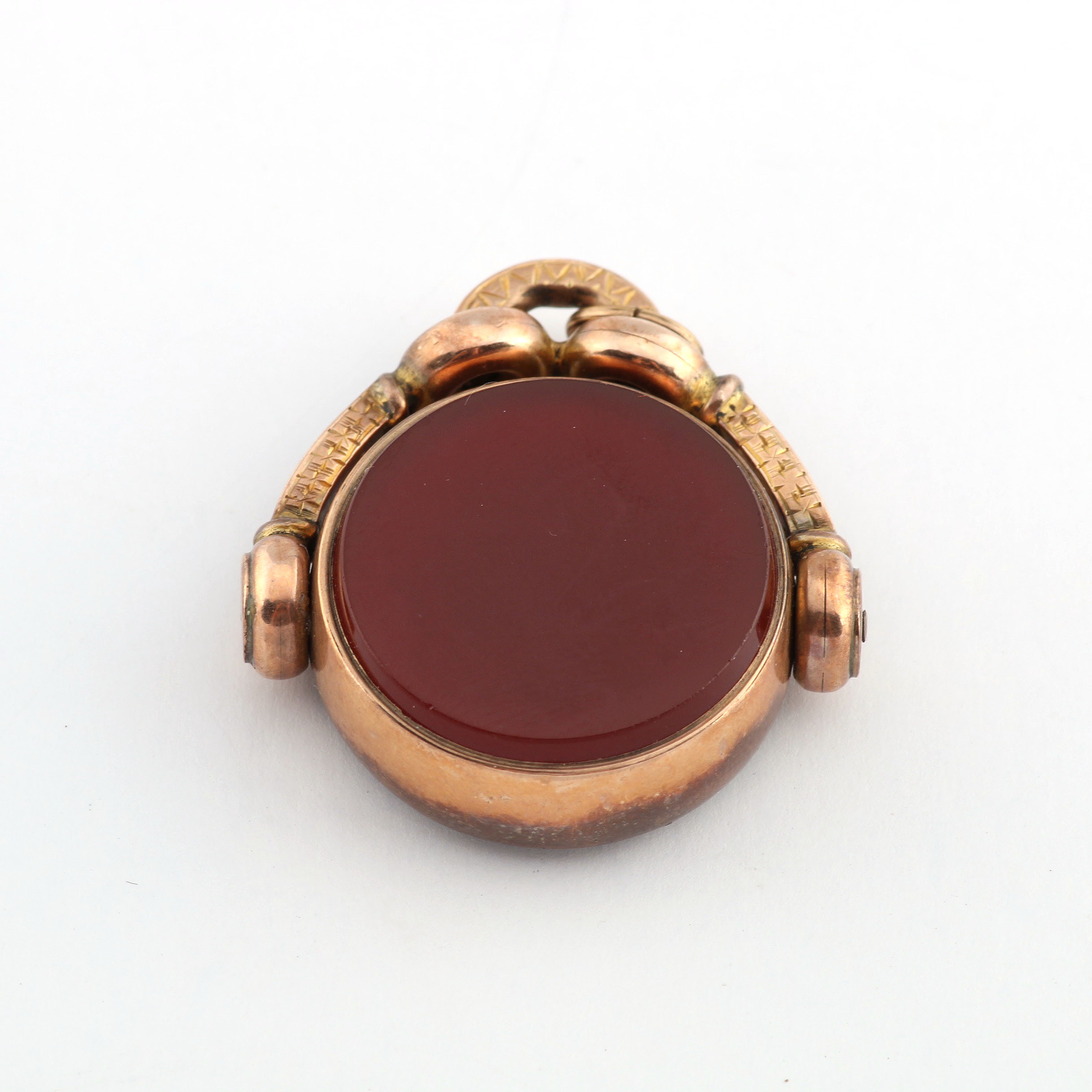 Antique 10K Rose Gold Swivel Fob, Jade Pendant and 10K White Gold Ring