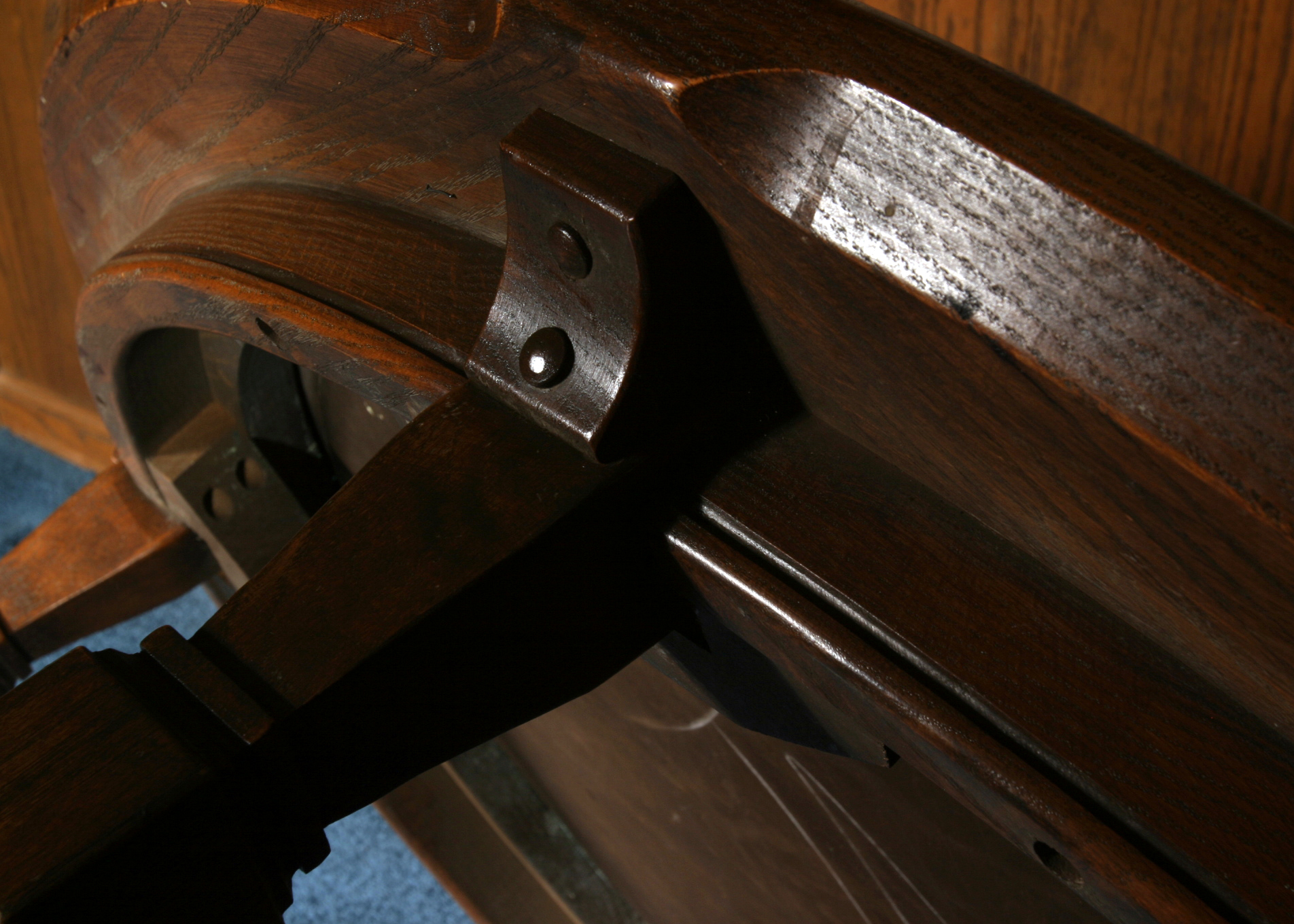 Vintage Romweber Viking Oak Round Leather Top Copper Bound Coffee Table