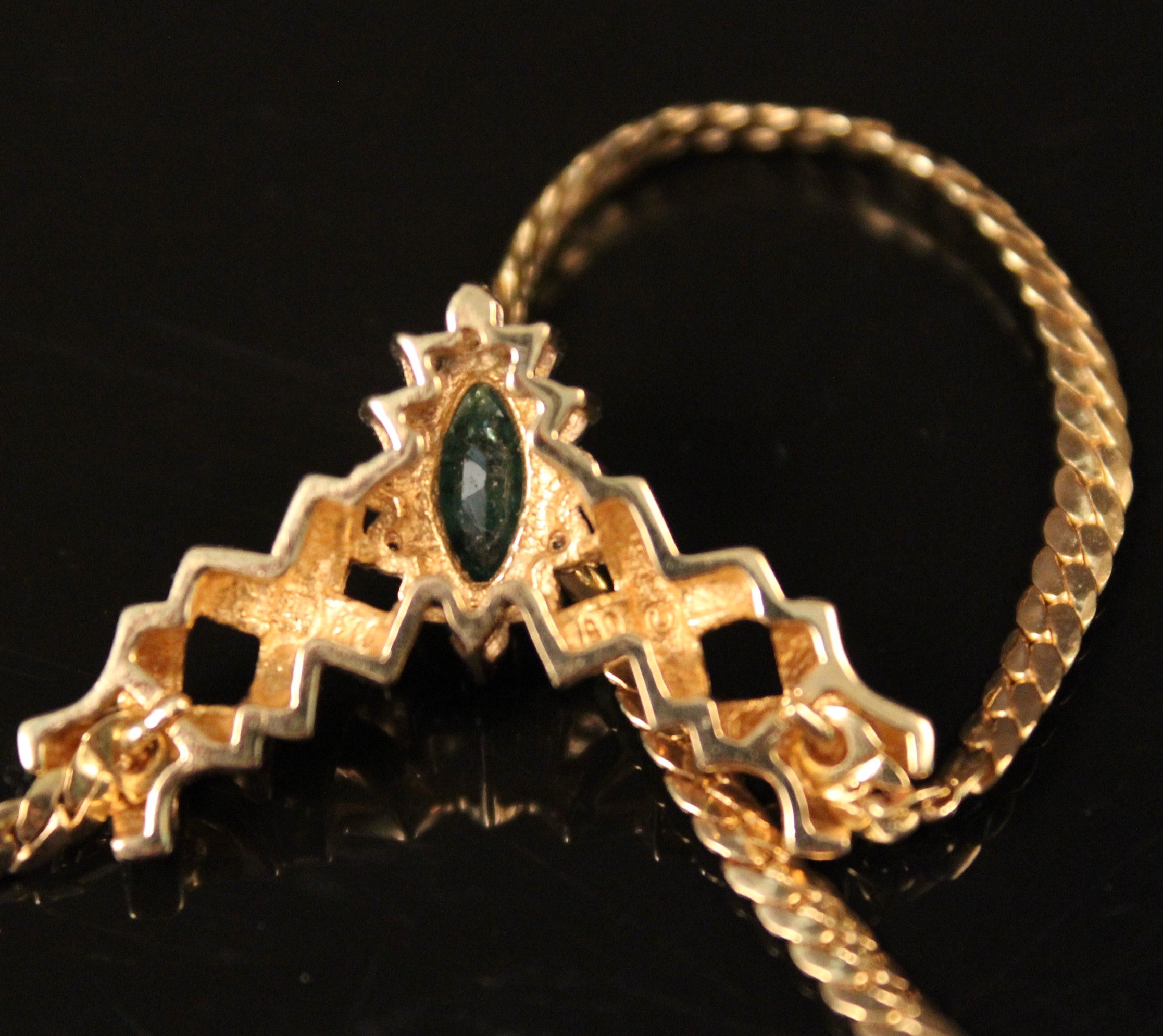 14 K Yellow Gold Emerald and Diamond Necklace