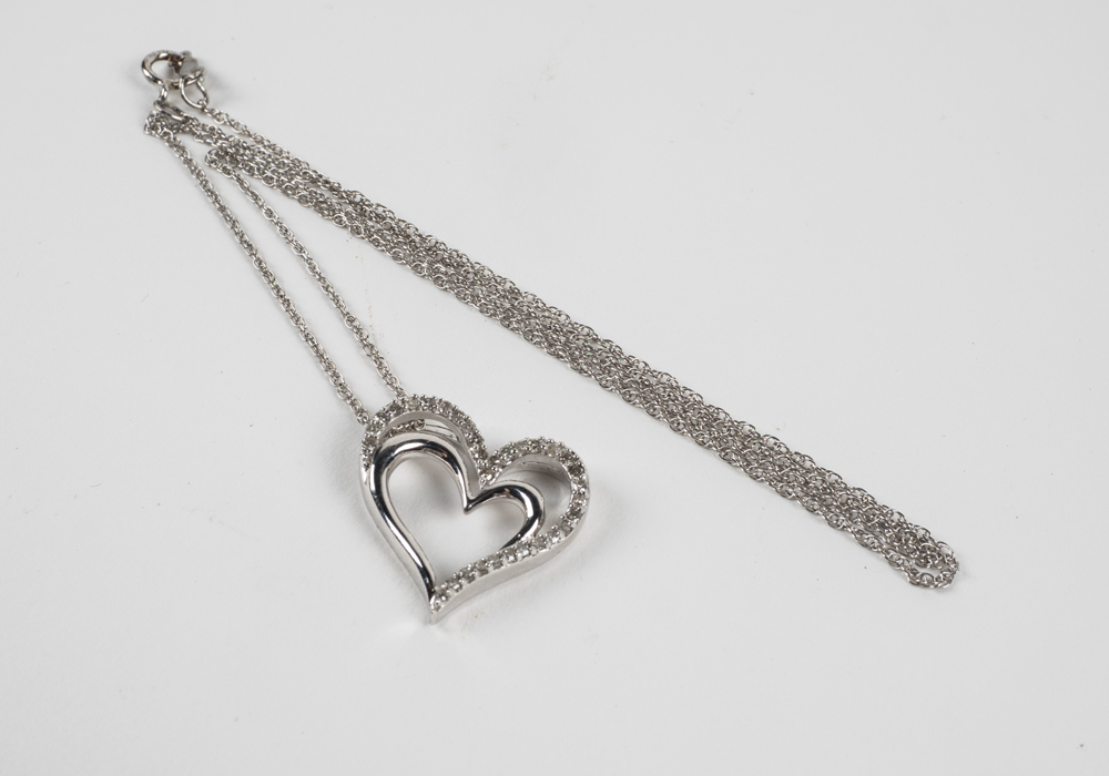 Sterling Silver and Diamond Heart Pendant Necklace