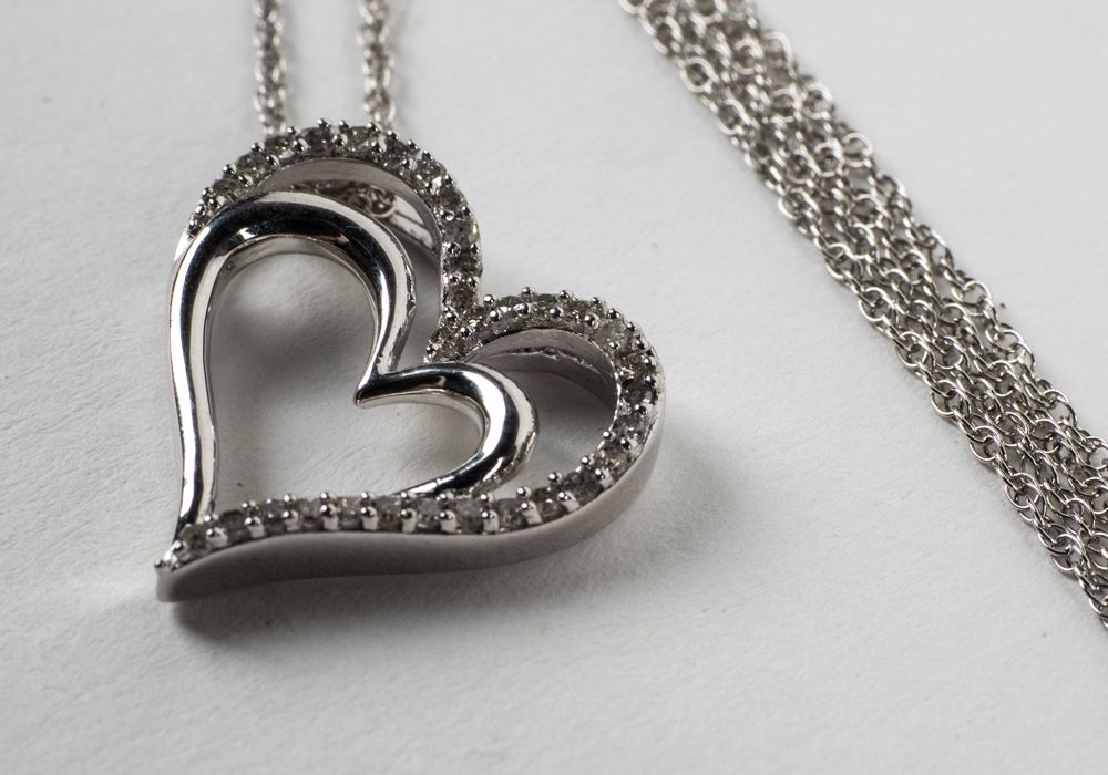 Sterling Silver and Diamond Heart Pendant Necklace