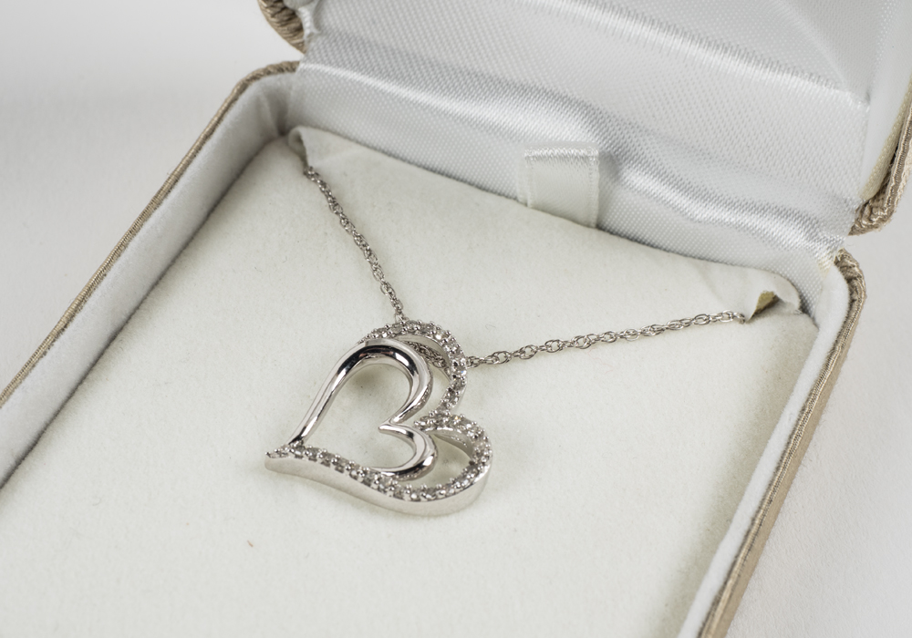 Sterling Silver and Diamond Heart Pendant Necklace