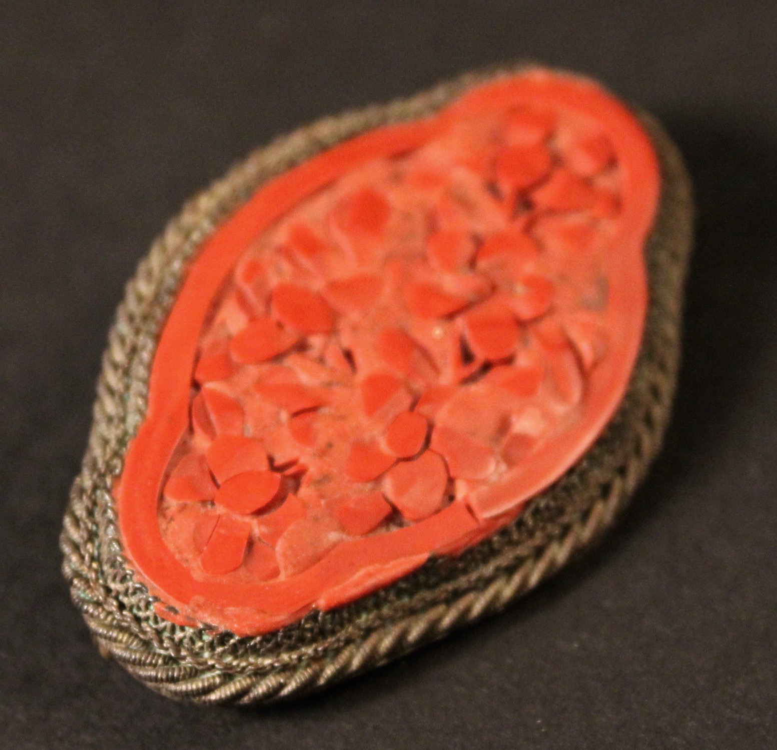 Vintage Carved Cinnabar Brooch