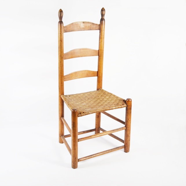 Early 19th Century Ladder Back Chair with Hickory Bark Woven Seat