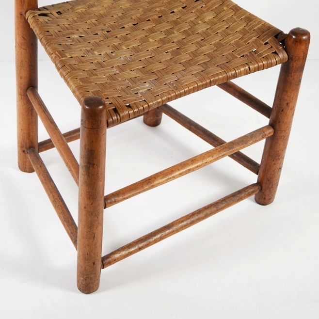 Early 19th Century Ladder Back Chair with Hickory Bark Woven Seat