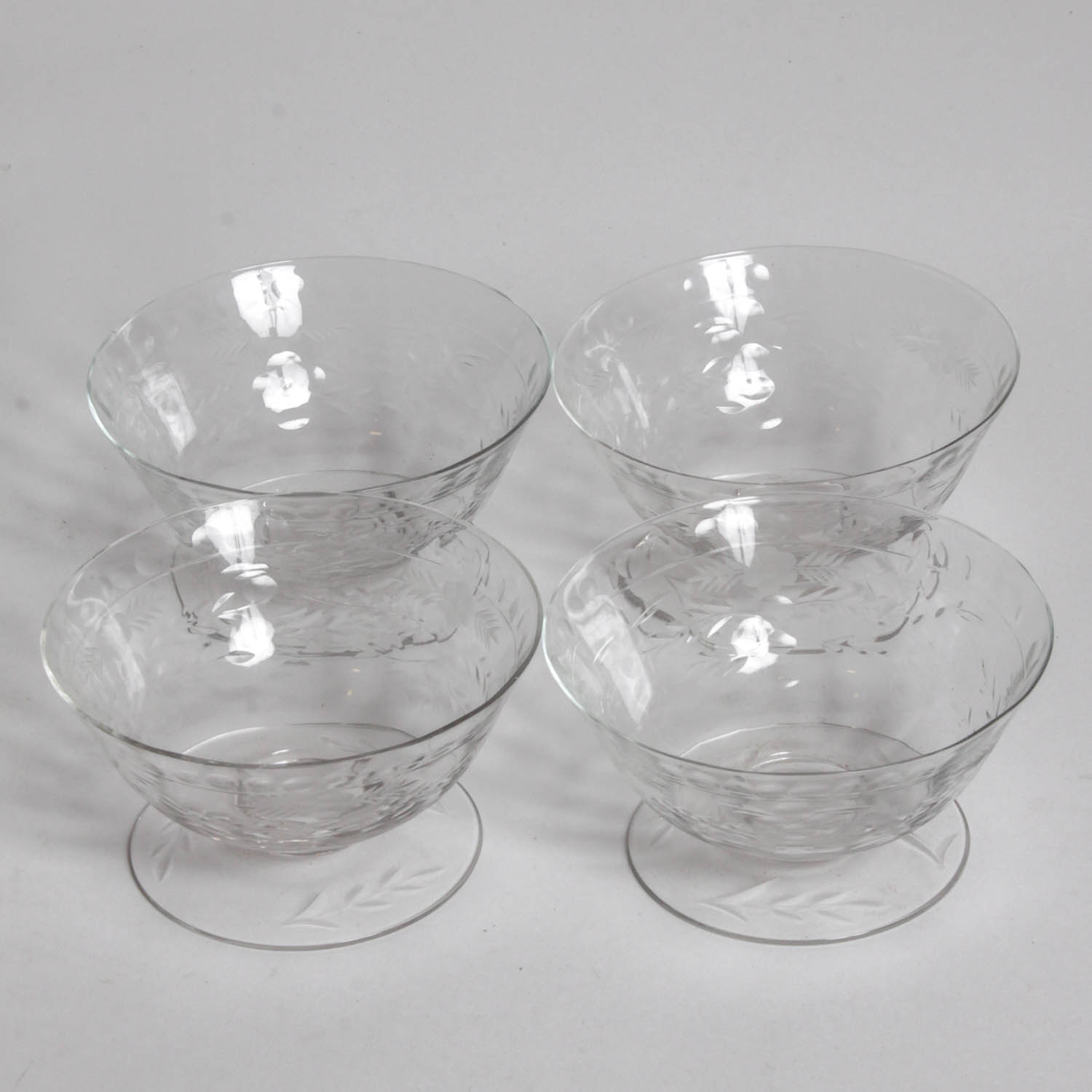 Set of Four Etched Glass Bowls