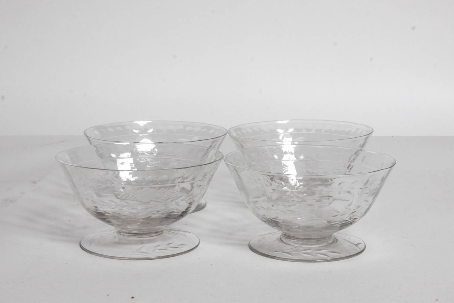 Set of Four Etched Glass Bowls
