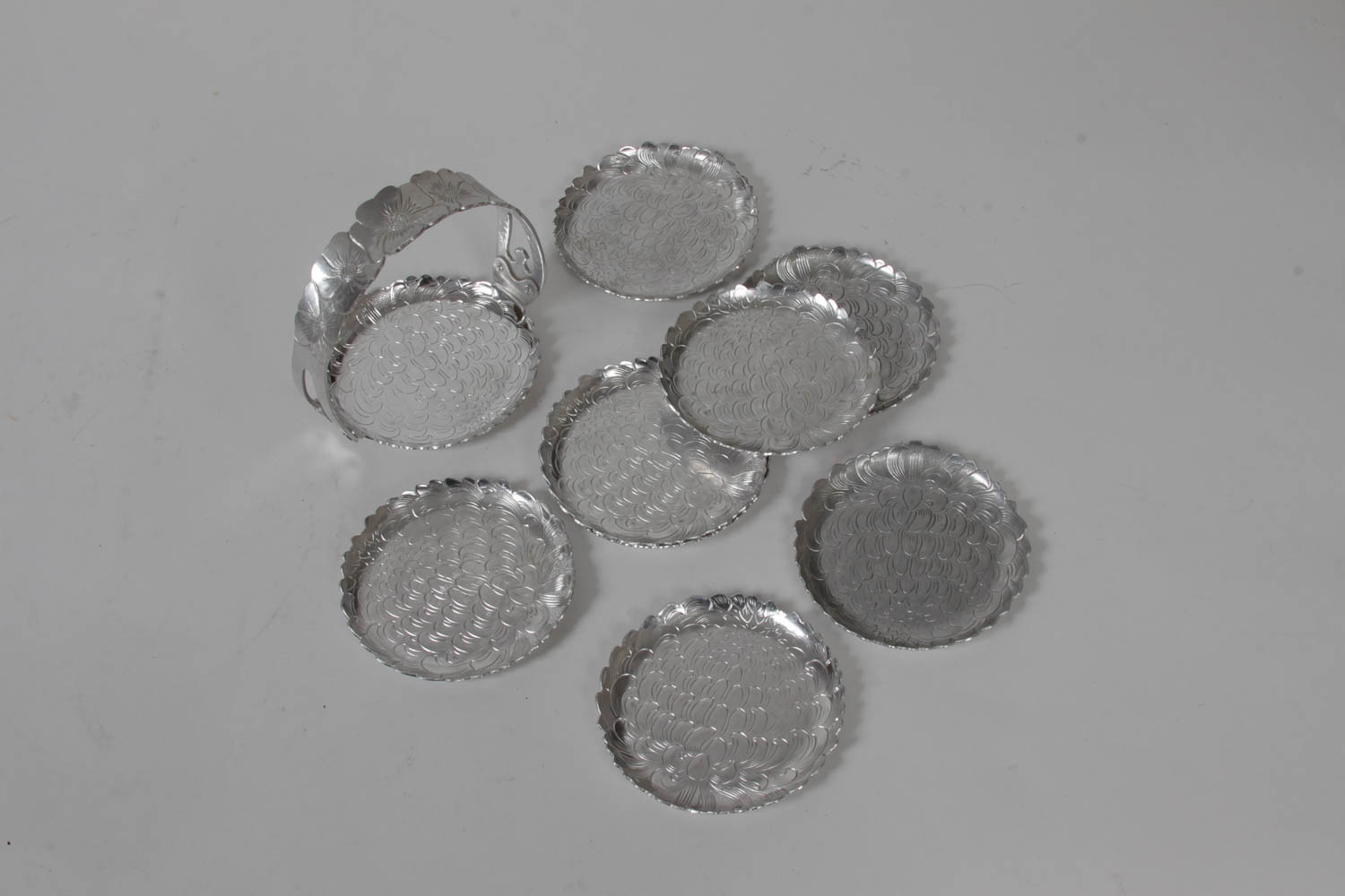 Continental Silver Company "Wild Rose" Pewter Coaster Set