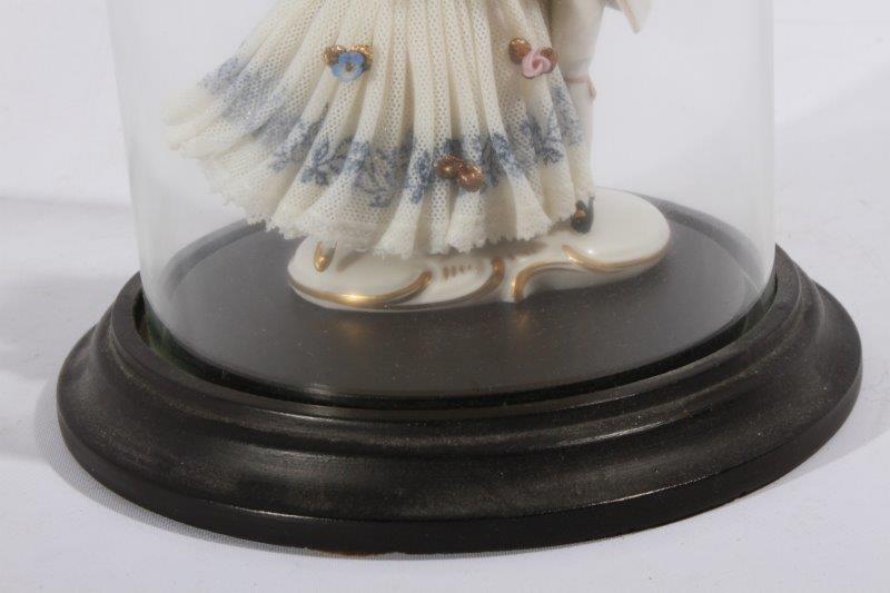 Dresden Lace Dancing Couple Figurine in Glass Display Dome
