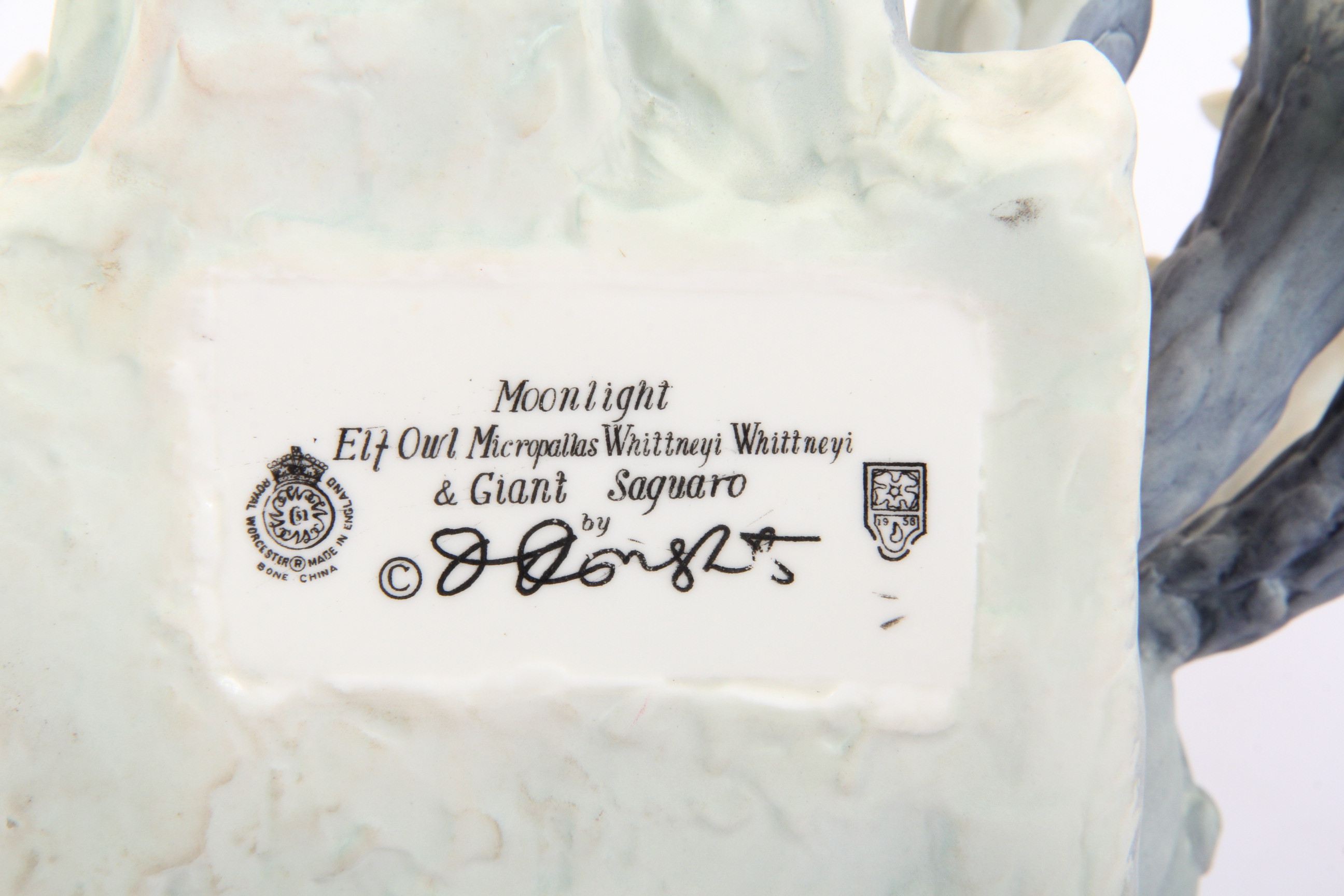 Royal Worcester Dorothy Doughty Elf Owl and Saguro with Stand